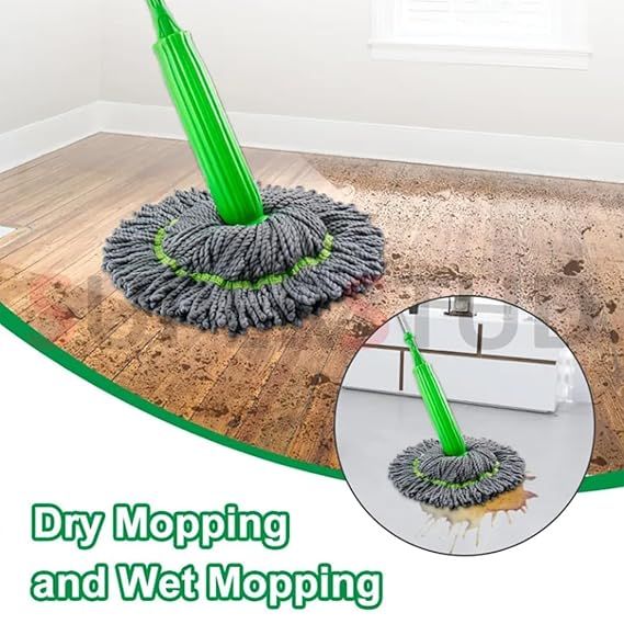 2 in 1 Green Twist Mop | Self-Wringing Microfiber Floor Cleaning Mop for Wet & Dry Use – Easy Dehydration and Deep Cleaning Tool