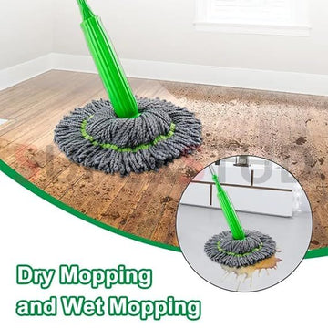 2 in 1 Green Twist Mop | Self-Wringing Microfiber Floor Cleaning Mop for Wet & Dry Use – Easy Dehydration and Deep Cleaning Tool